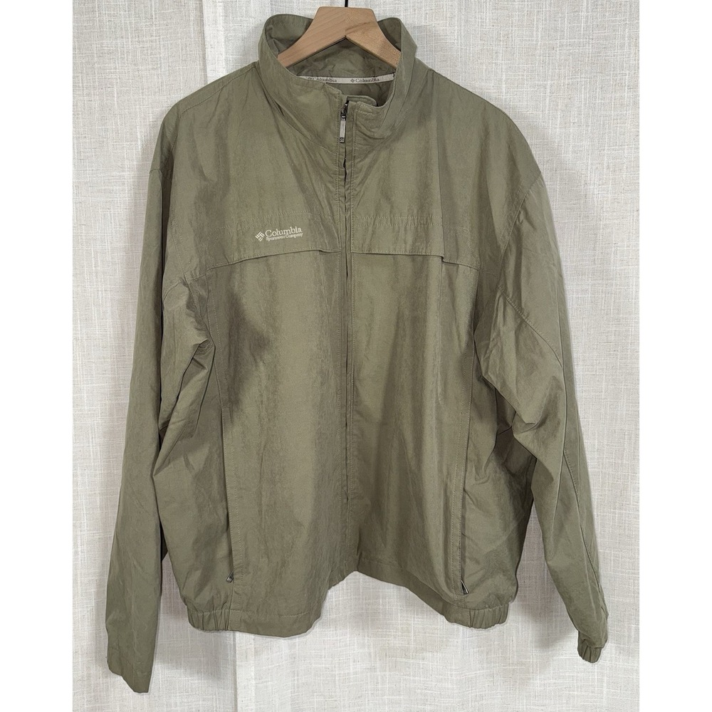 Columbia Jacket Coat Men's XL Windbreaker Full Zip Olive Green Lined‎